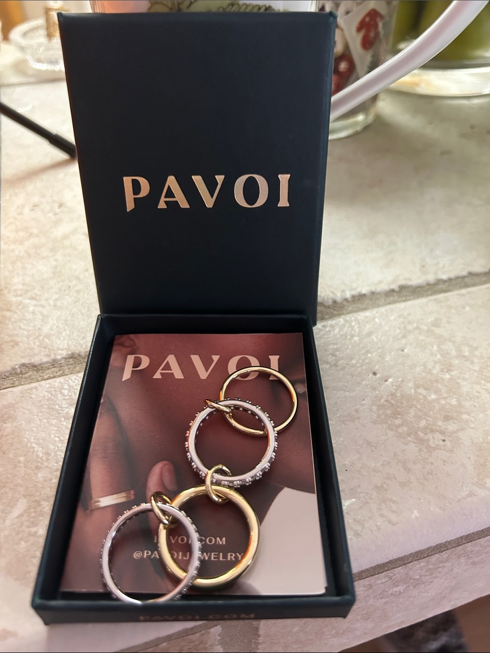 PAVOI Mixed Metal Interlocking Ring Set — Gold & Silver